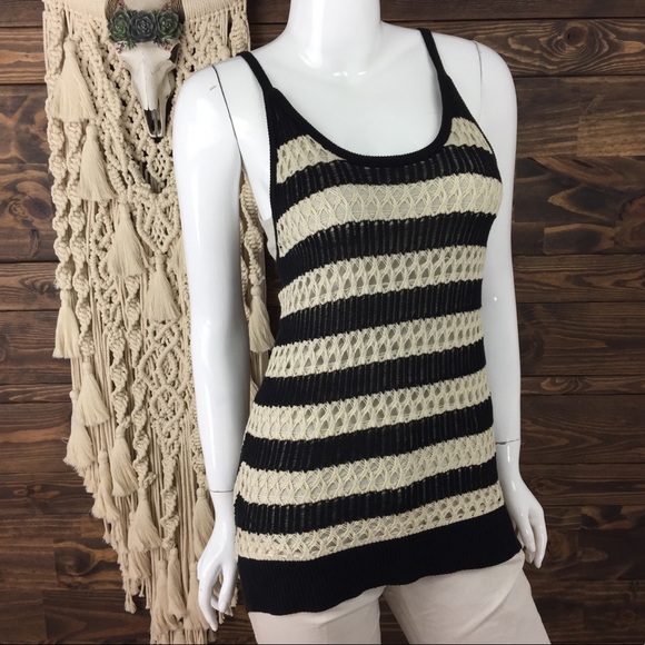 VENUS | Croched Knit Striped Tank Tunic Open‎ Draped Neck Back - Picture 1 of 6